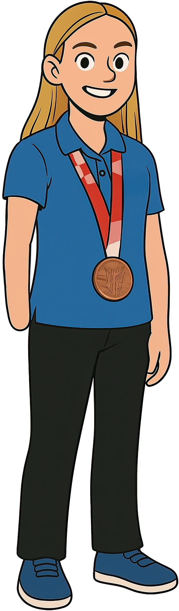 Illustration of Toni Shaw wearing a bronze medal around her neck